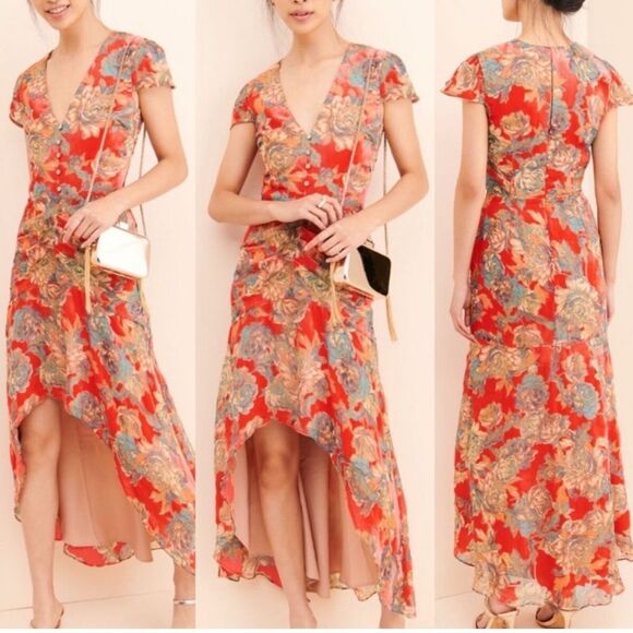 Harlyn/Anthropologie Floral High/Low Velvet Burnout Dress-D1 - Picture 1 of 6